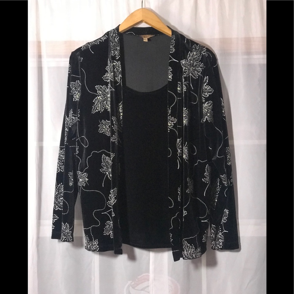 Black & Silver Glitter 2 Layer Velvet Cardigan Top
